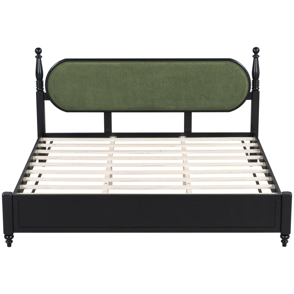 King Bed Frame Solid Wood Platform with Slats - Modern