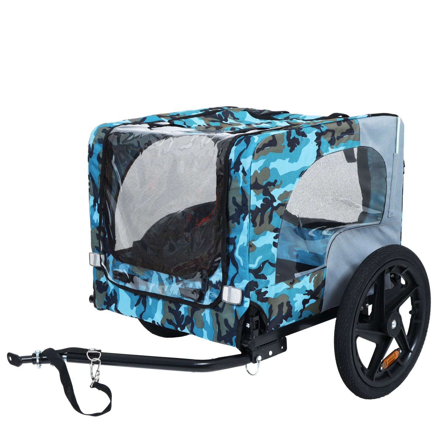 Outdoor-Heavy-Duty-Collapsible-Pet-Bike-Trailer-with-16-Inch-All-Terrain-Wheels-blue,-grey-Pet-Trailer