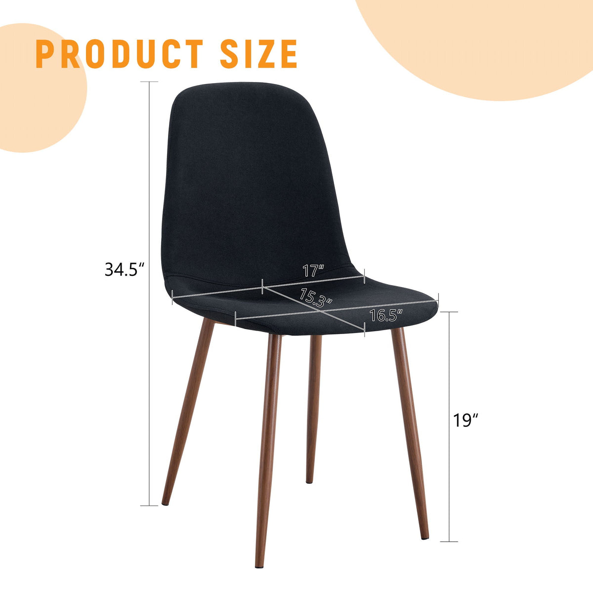 Luxury Simple Chair (Set of 4) Linen Cotton High Resilience Dining Chair With Metal Color Leg - Black / Walnut