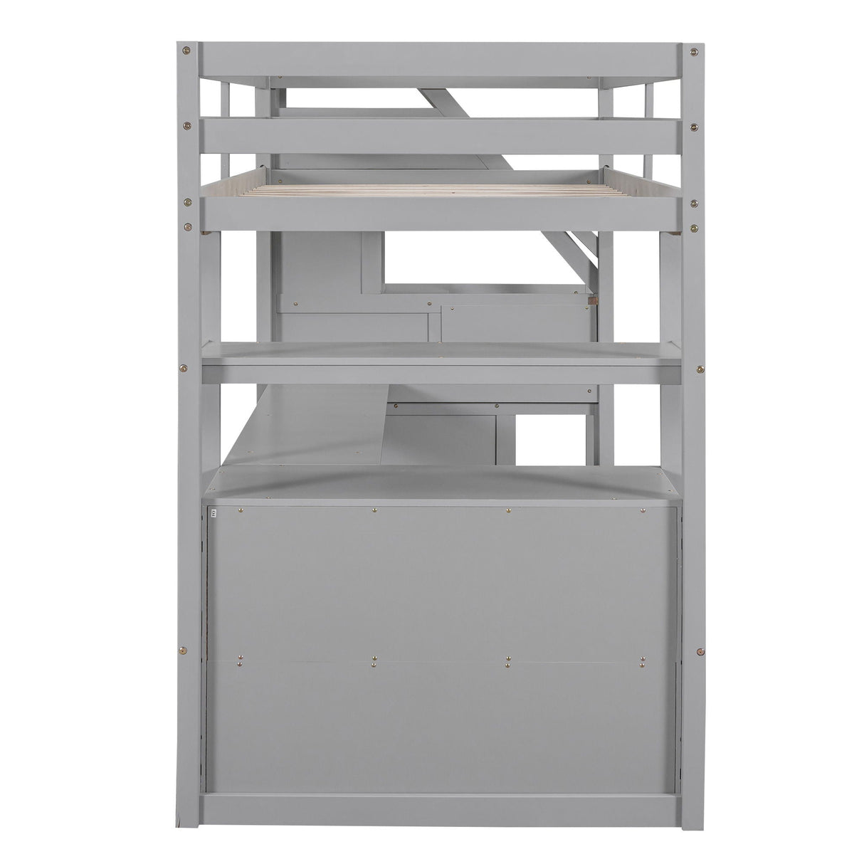 Loft Bed With Desk, Shelves, 2 Drawers, Storage Staircase