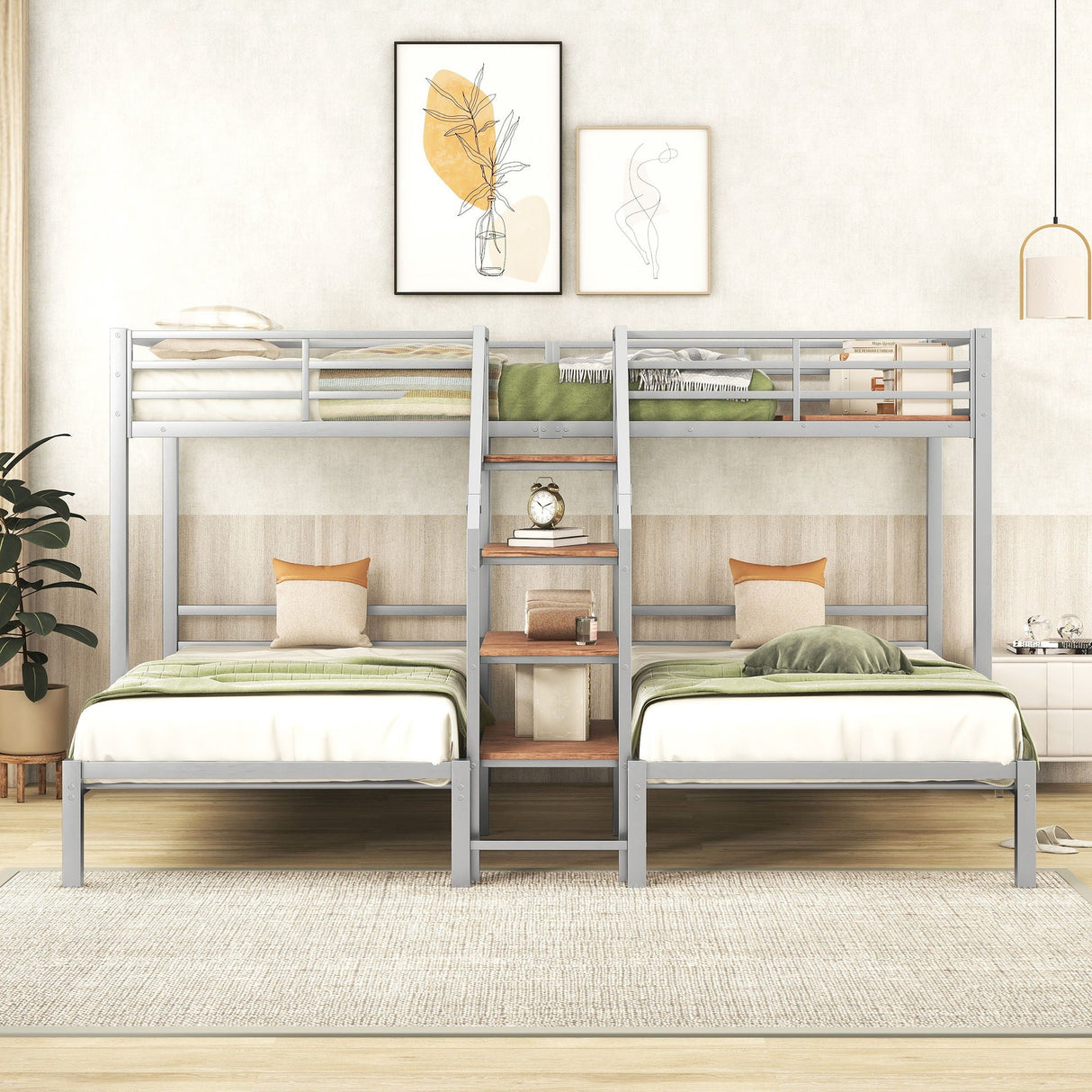 Metal Bunk Bed With Storage Shelves Staircase