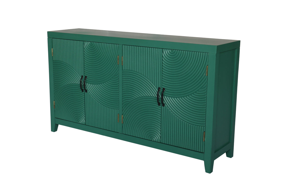 59in Green Accent Cabinet with 4 Doors Mid Century Modern Pantry Cabinet