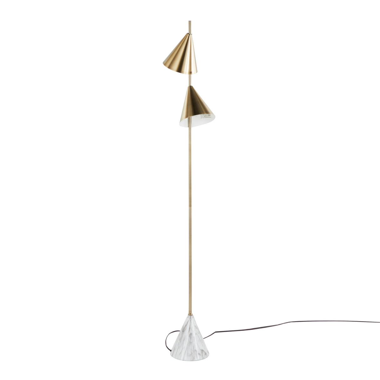 Cone 65' Glam Metal Floor Lamp in Brushed Gold Metal with White Faux Marble Base