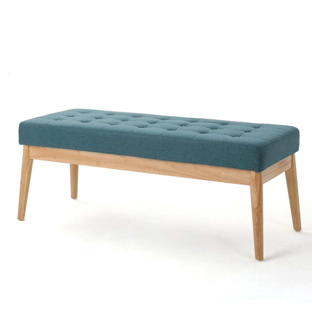 Vibratory Button Tufted Upholstered Ottoman with Splayed Wooden Legs - Teal / Natural