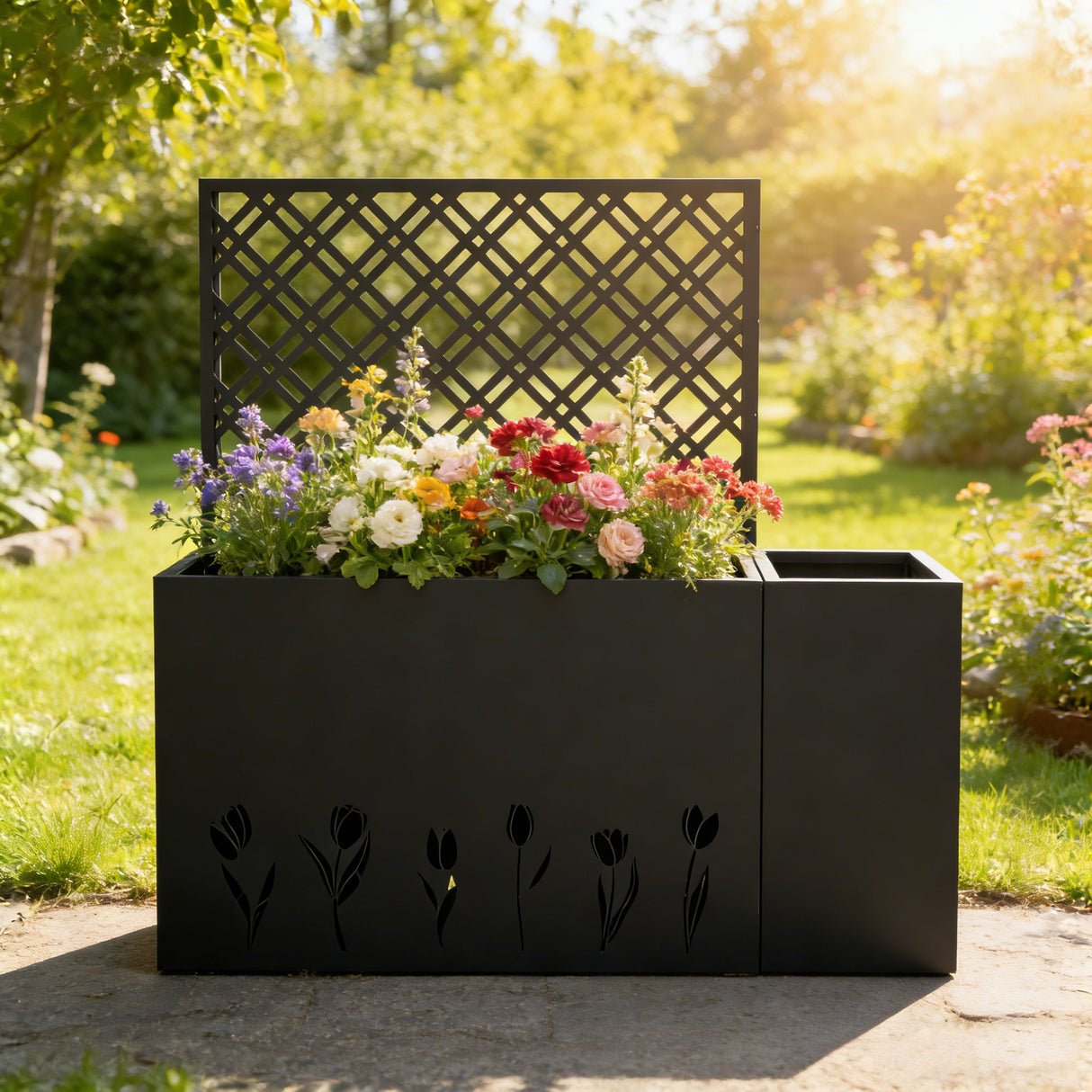 2-Piece Metal Planter Box with Trellis