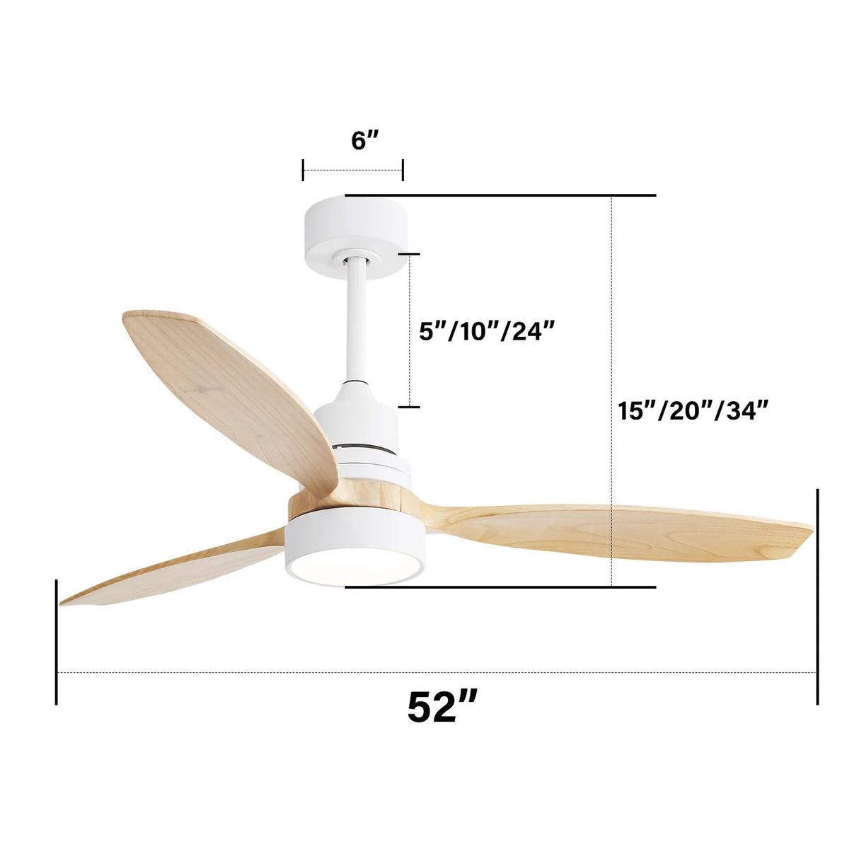 Indoor Ceiling Fan With Dimmable LED Light, 6-Speed Remote Control, LED DC Motor, Reversible Blades