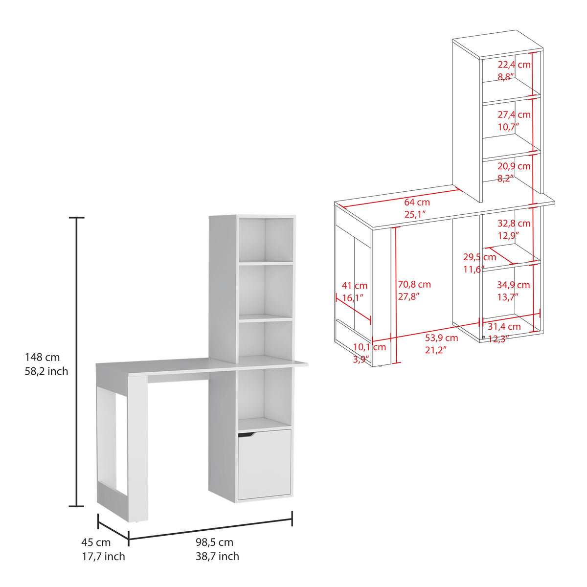 Iowa Computer Desk with 1-Cabinet and 4-Tier Bookcase