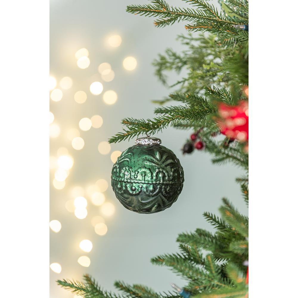 Christmas Ball Ornaments Glass Set of 6 Green Holiday Decor