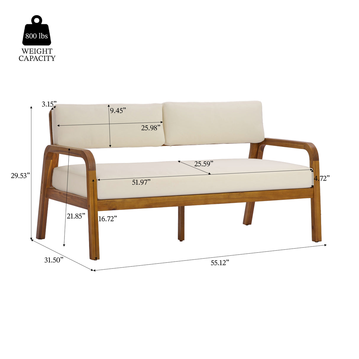 2 Pieces Outdoor Sofa Set with Cushions - Teak