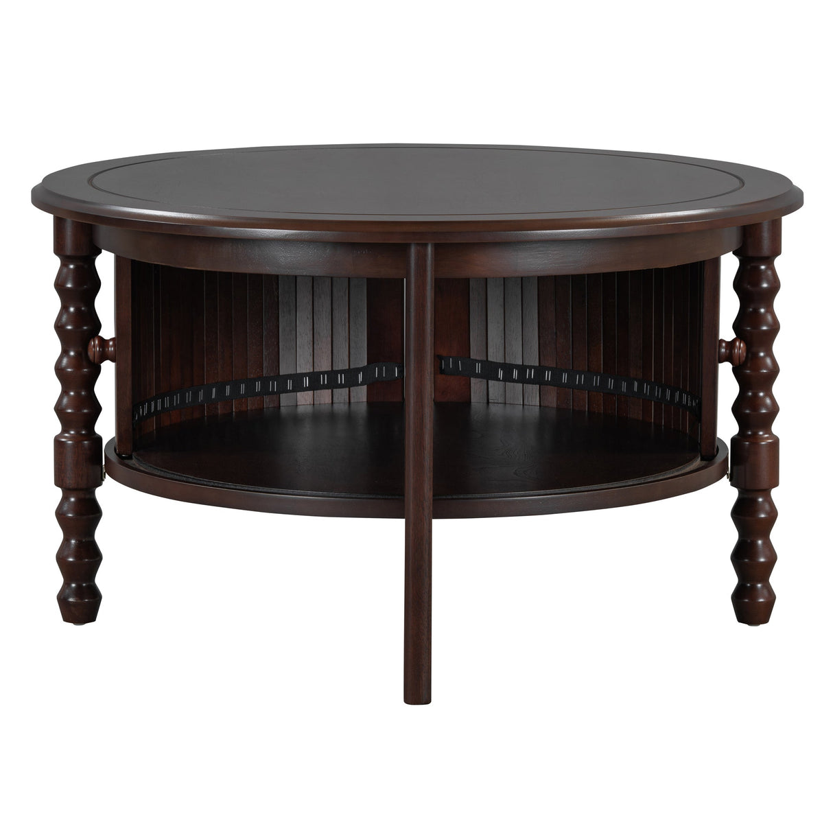 Vintage Round Coffee Table with Storage in Walnut