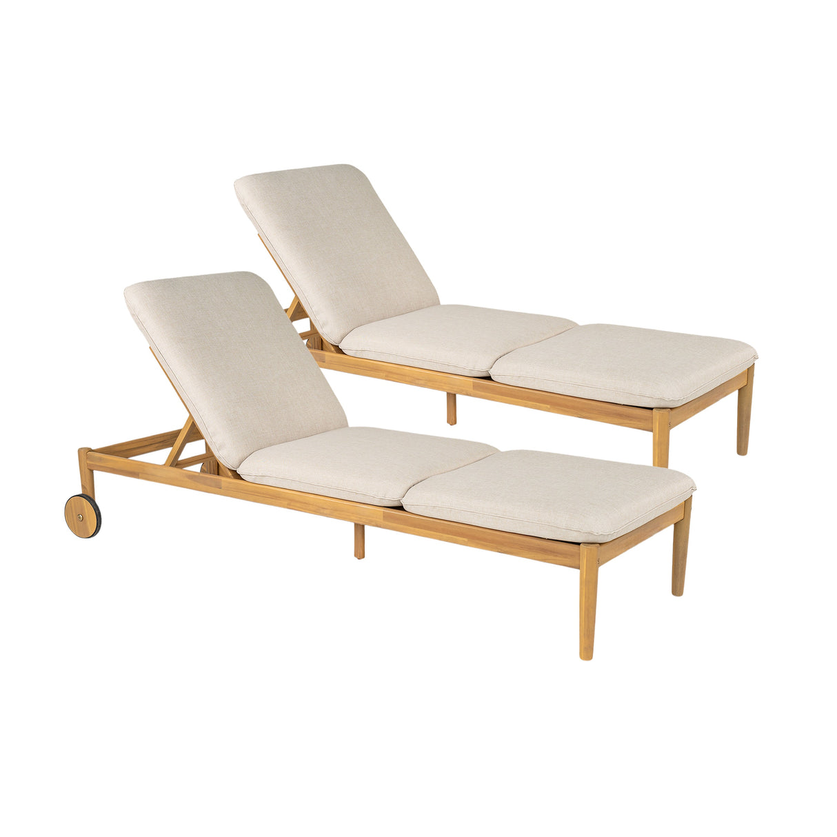 Riviera Outdoor Chaise Lounge with Wheels, Acacia Wood Frame (Set of 2)