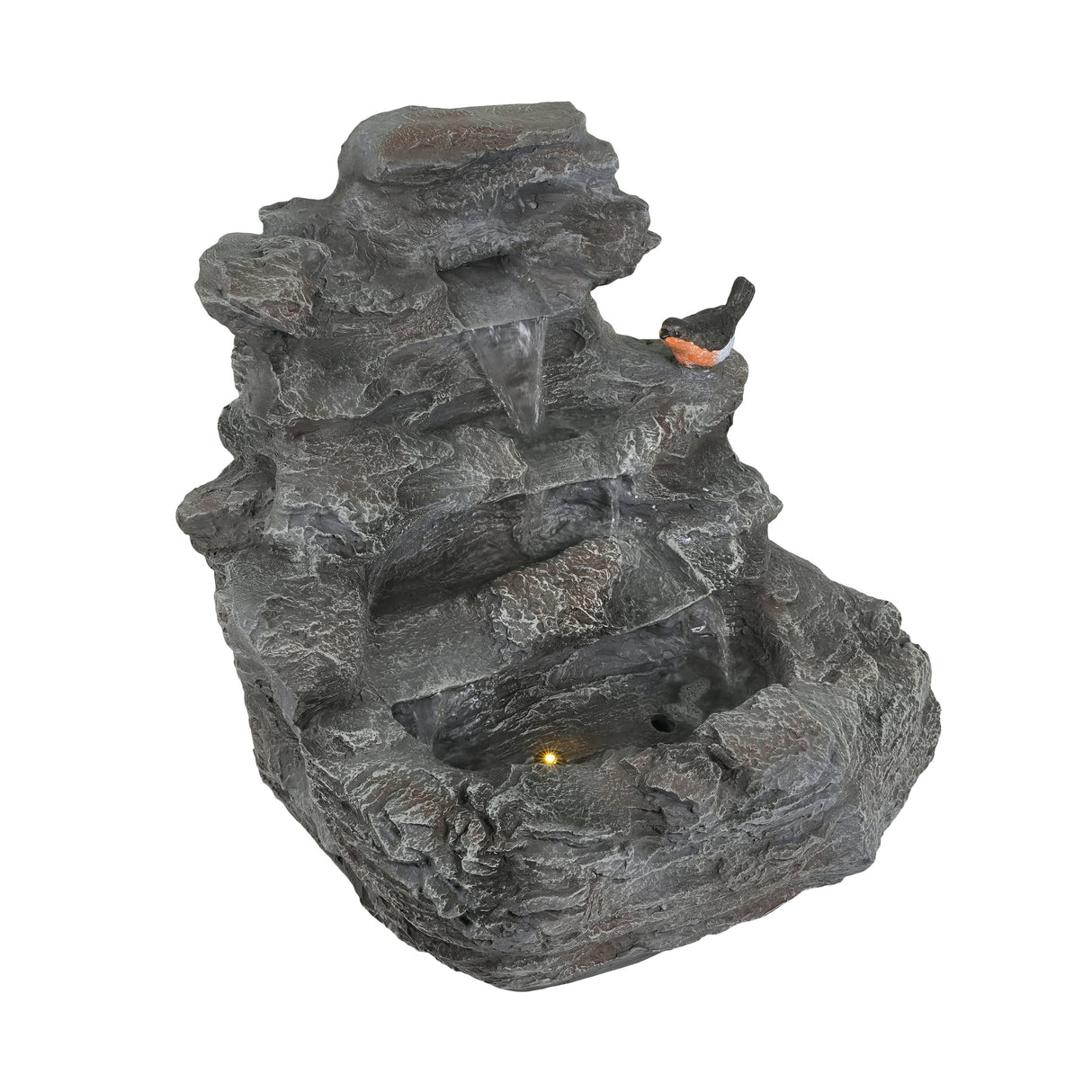 4-Tiered Gray Concrete Rock Waterfall Fountain with LED Lights