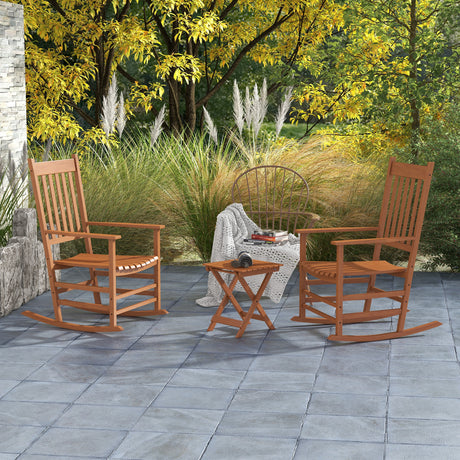 Outdoor-rocking-chair-set-of-2-with-side-table,-wooden-rocking-chair-with-smooth-armrests,-high-back-,--teak-Outdoor-Chairs