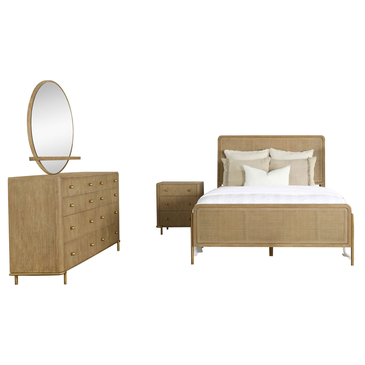 Stevie Sand Wash Natural Cane 4-Piece Eastern King Bedroom Set