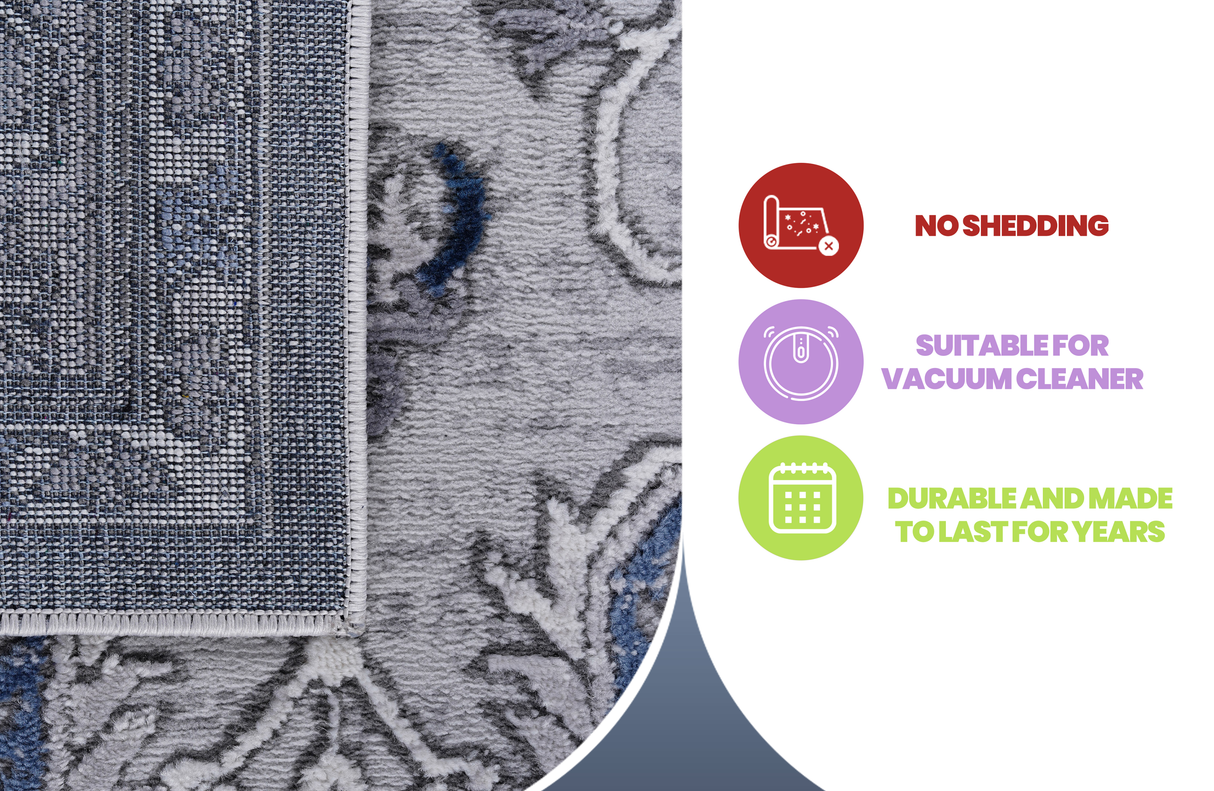 NAAR MARFI Collection 2X8 Grey/Blue/Oriental Non-Shedding and Stain Resistant Area Rug