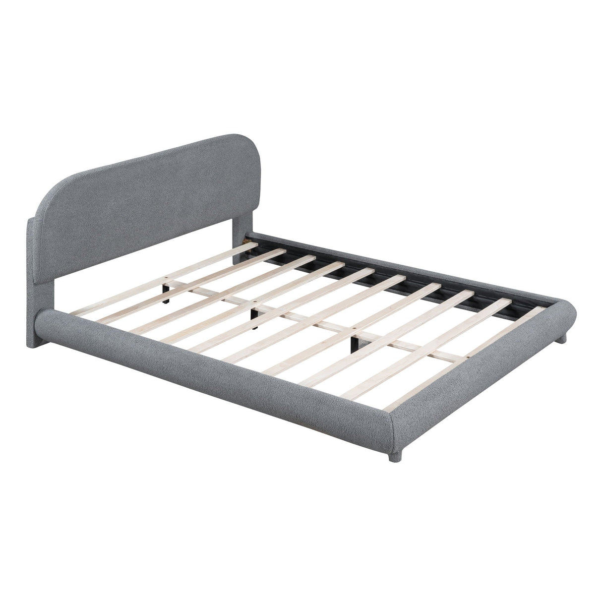 Upholstered Platform Bed With Thick Solid Frame And Stylish Curve-Shaped Design