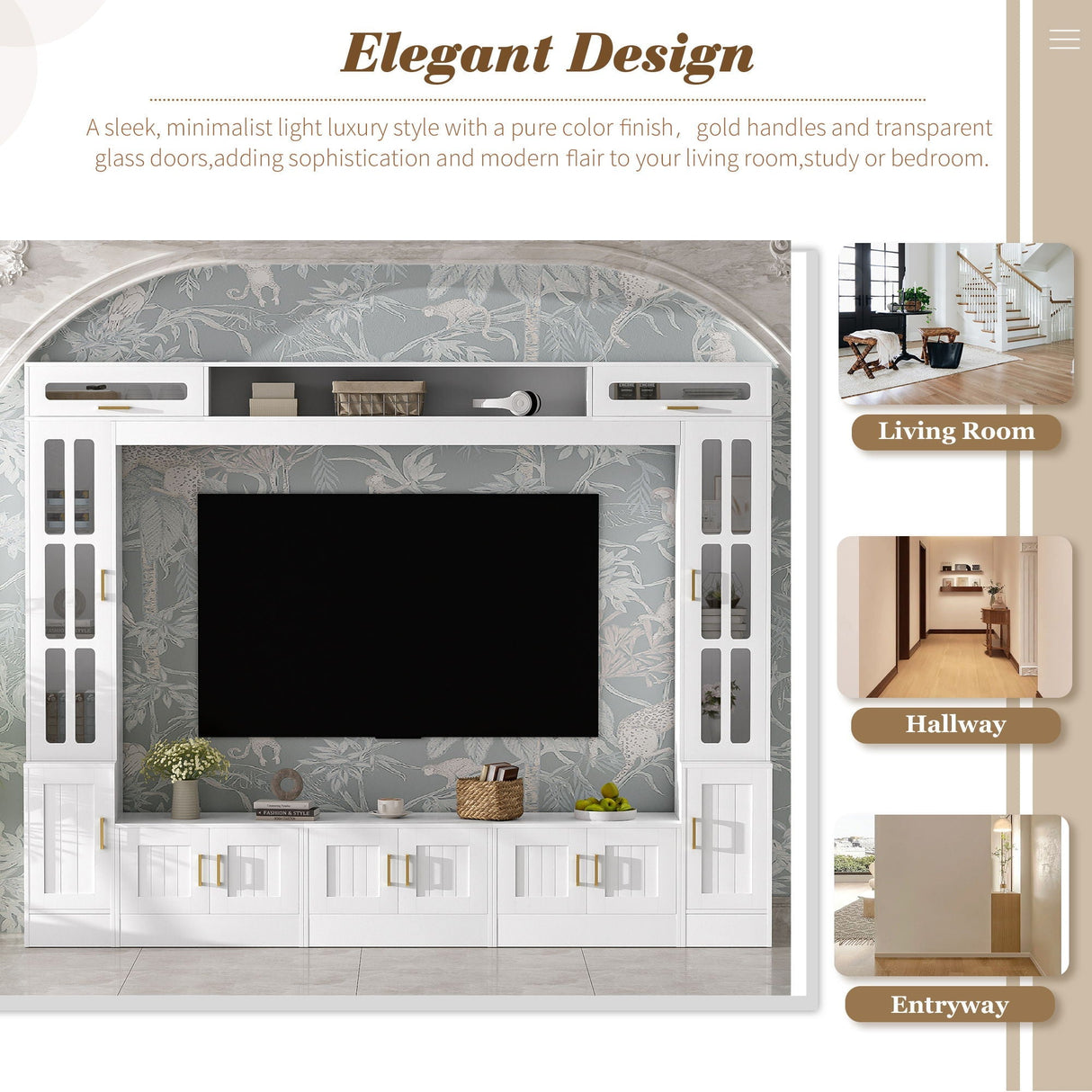 Wall Unit Entertainment Center With Bookshelves For TVs Up To 80"