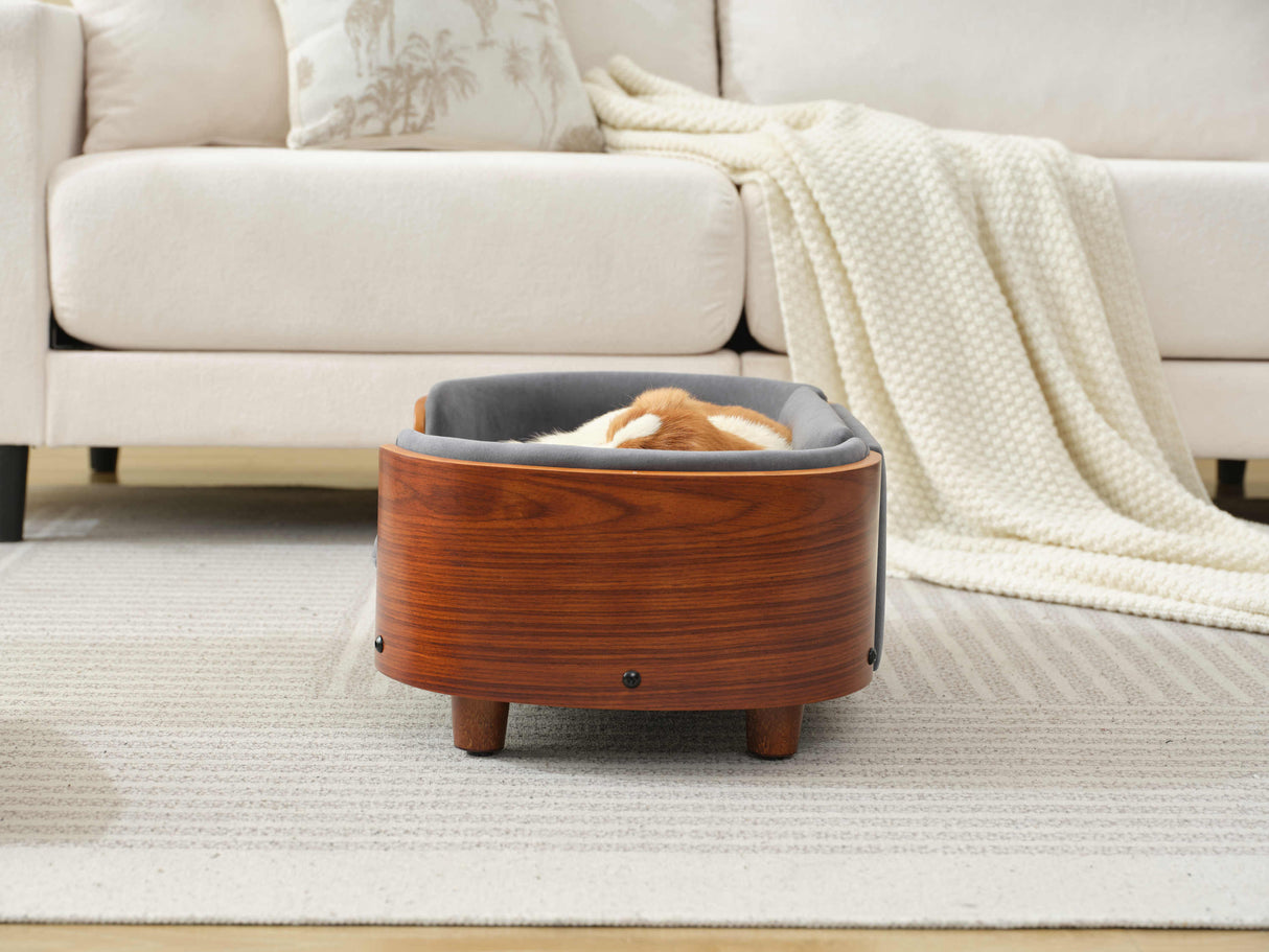 Scandinavian Style Elevated Dog Bed with Solid Walnut Wood Legs