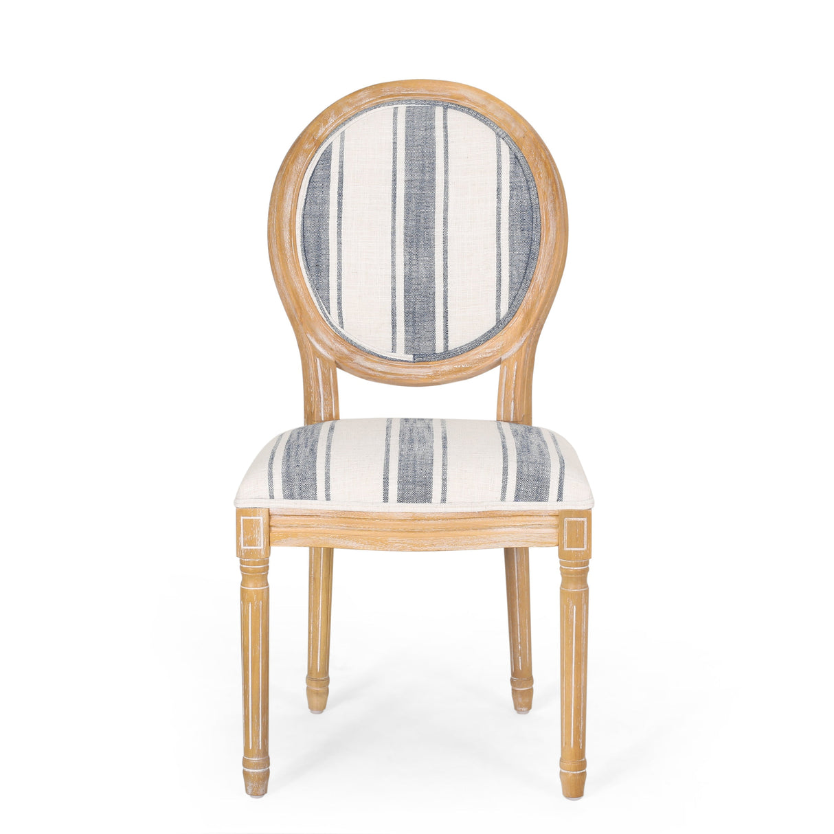 French Country-Inspired KD Dining Chair with Iconic Round Backrest in Blue Fabric