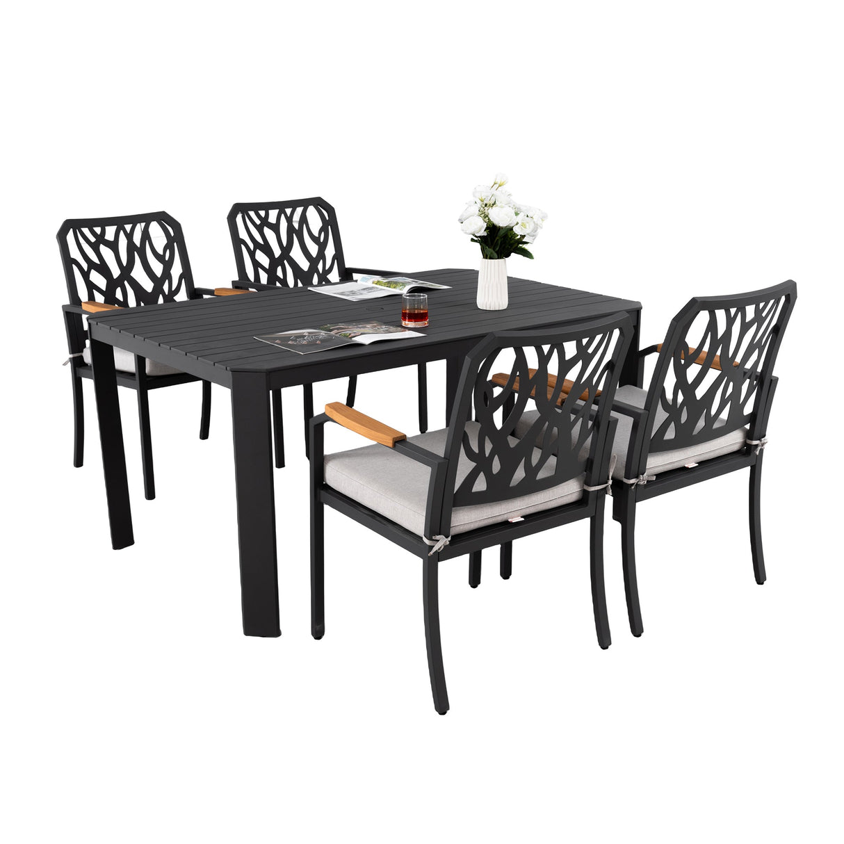5PC Outdoor Patio Aluminum Dining Set with Cushions - Bourbon Brown