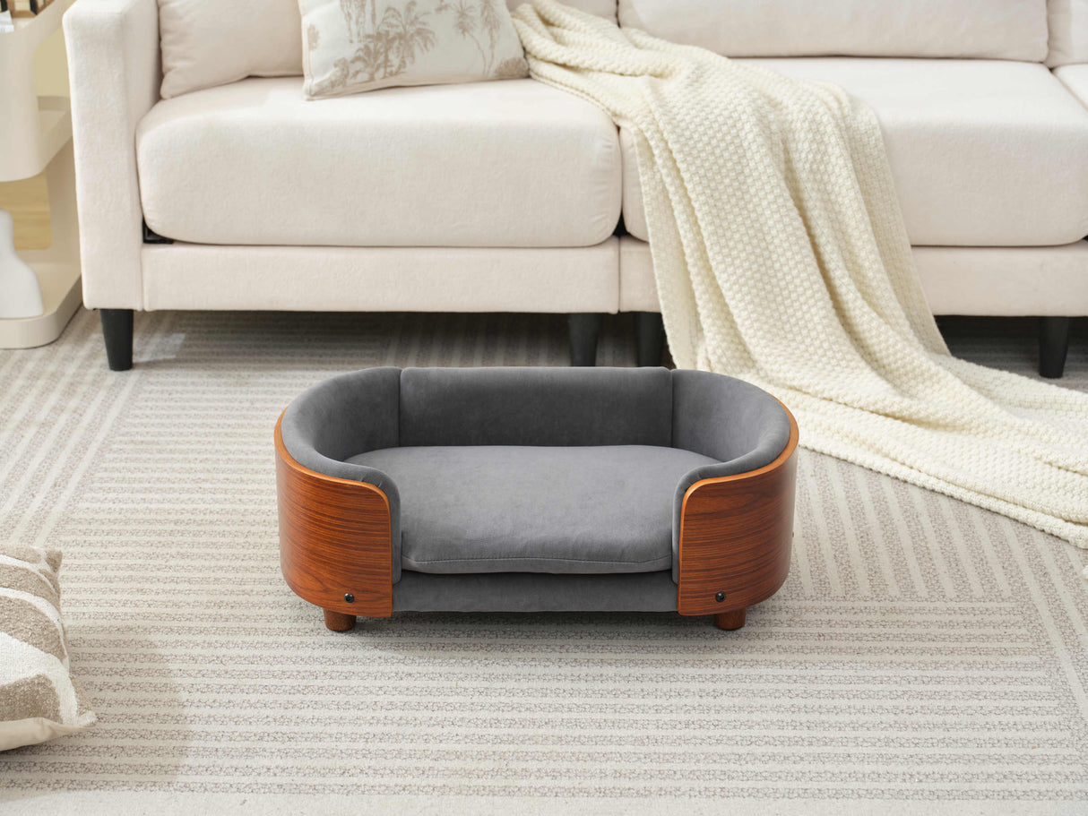 Scandinavian Style Elevated Dog Bed with Solid Walnut Wood Legs