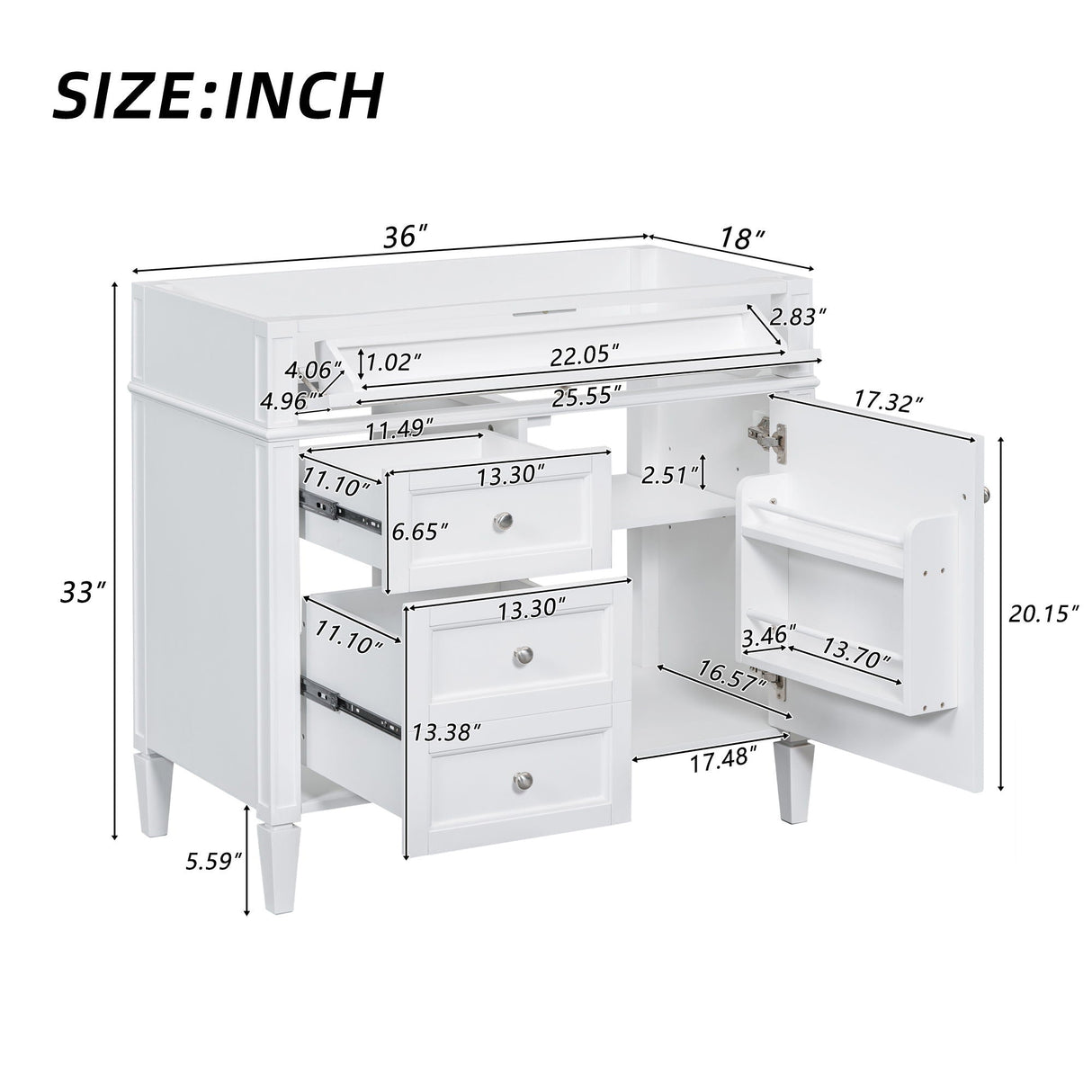 Bathroom Vanity With 2 Drawers and Tip-Out Drawer Storage Cabinet