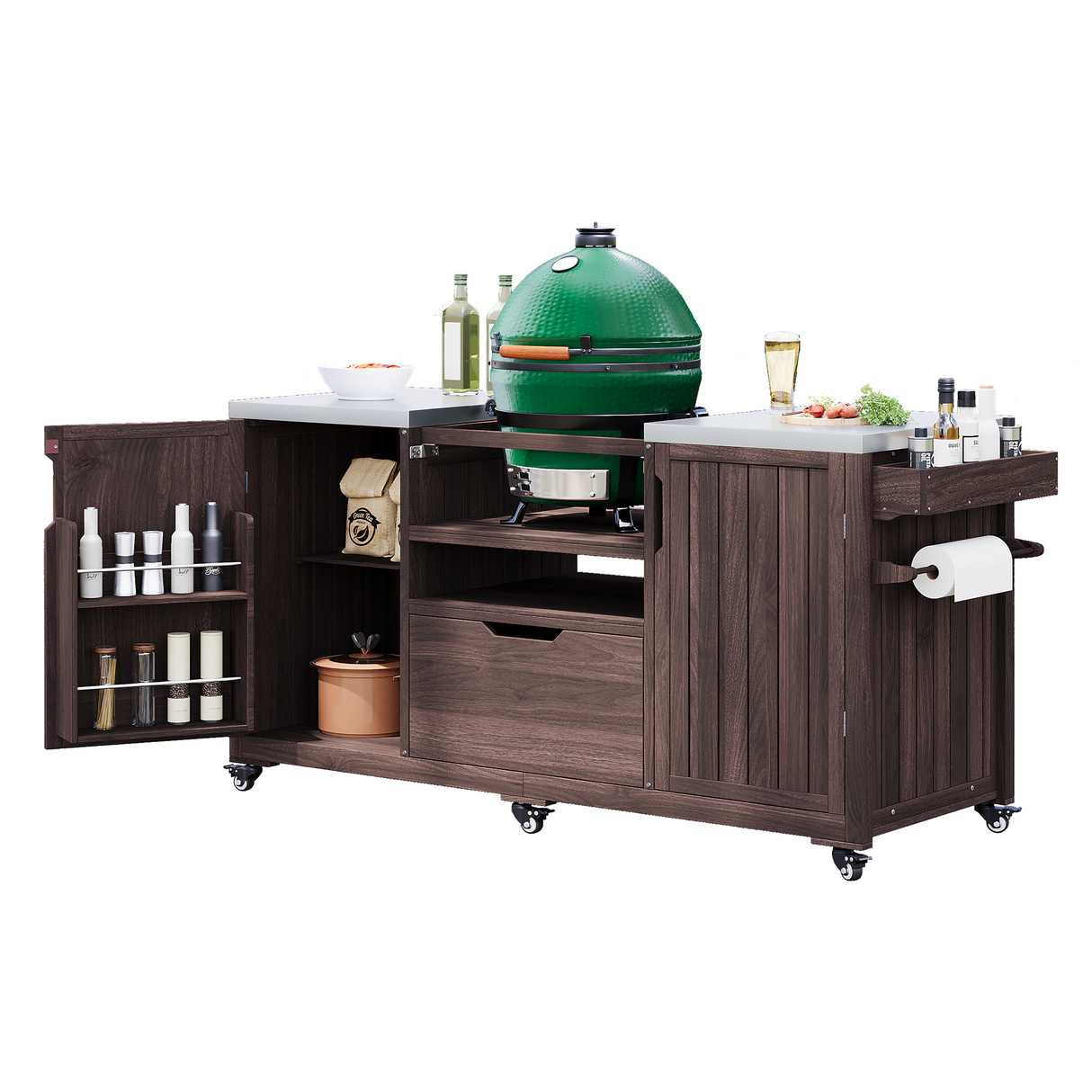 K&K 66.5' Outdoor Kitchen Island for Big Green Egg Grills