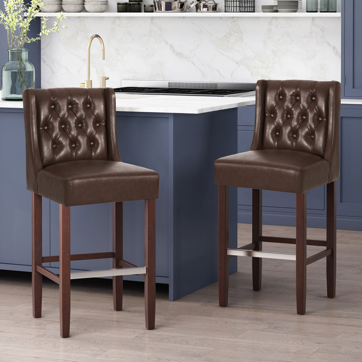 30.5 Inch Seat Height Bar Stool with PU Upholstery and Metal Footrest
