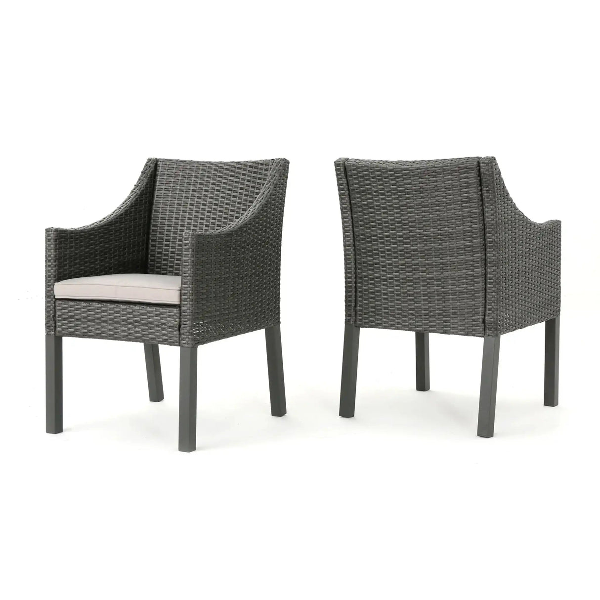Outdoor Rattan Dining Chair With Straight Legs And Sloped Arms (Sey of 2)