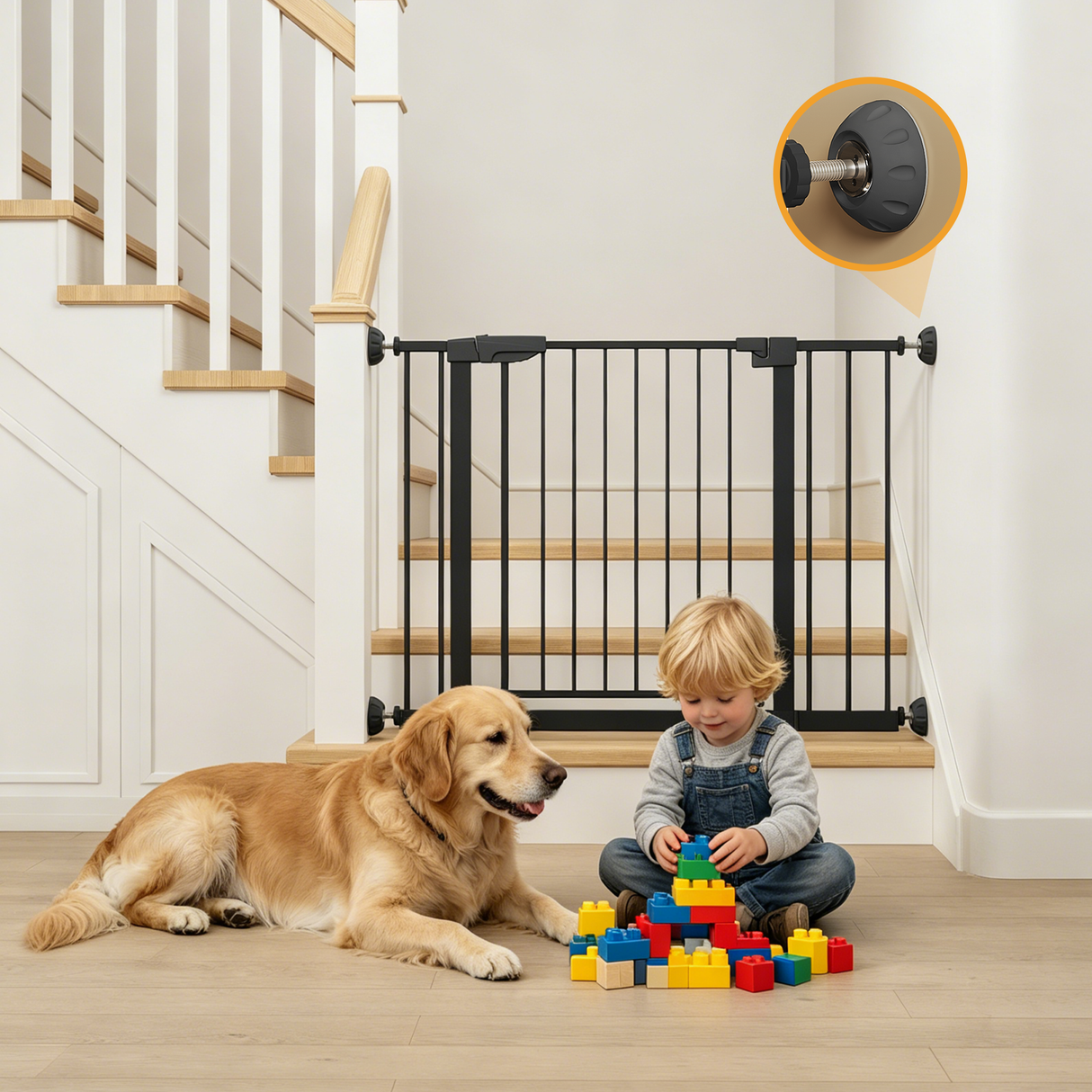 Wide Baby Gate with Wall Protector for Stairs and Doorways
