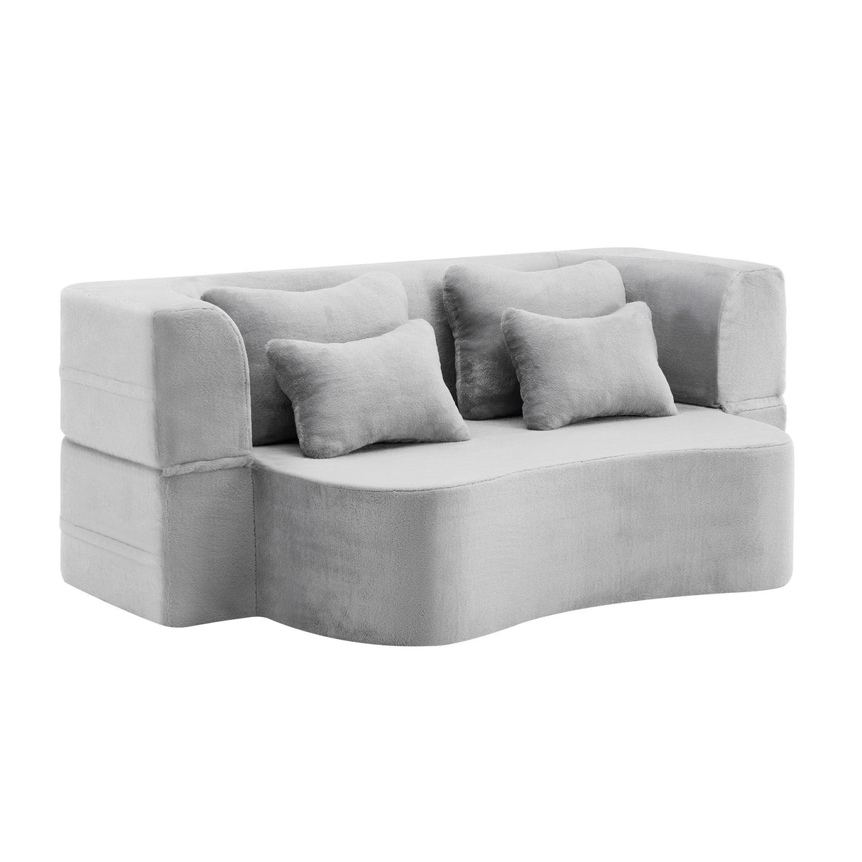 Queen Size Modern Light Grey Floor Sofa with 4 Pillows
