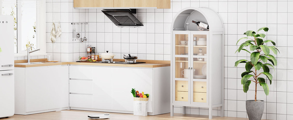 Modern Arched Cabinet with Glass Doors and Auto Sensor Light