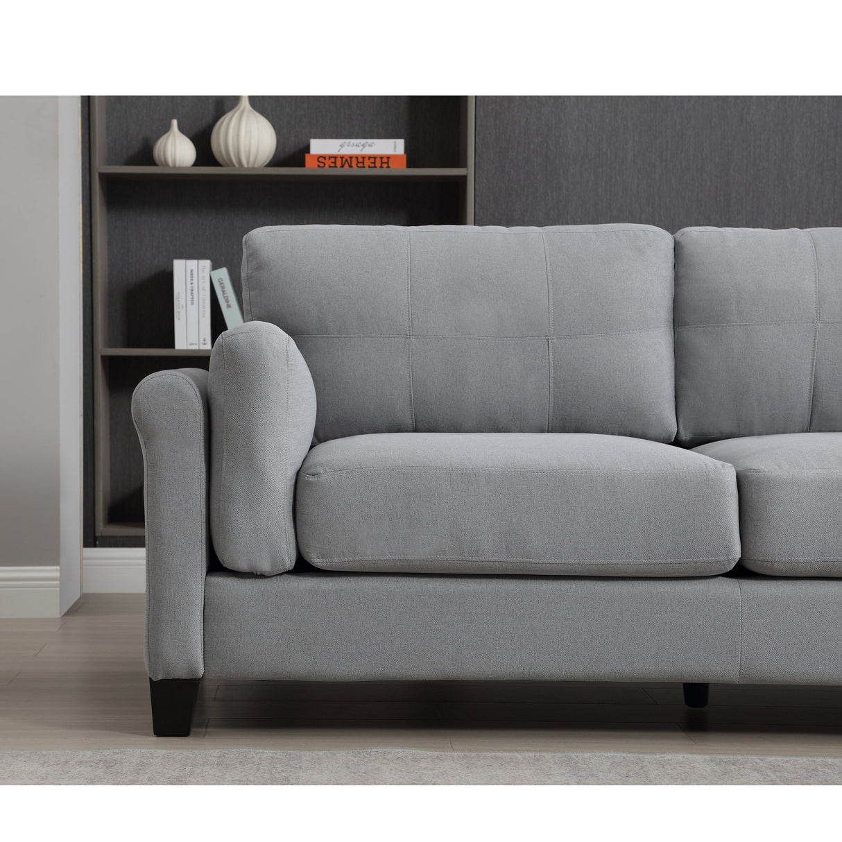 Modern Gray Sofa with Integrated USB and Type-C Charging