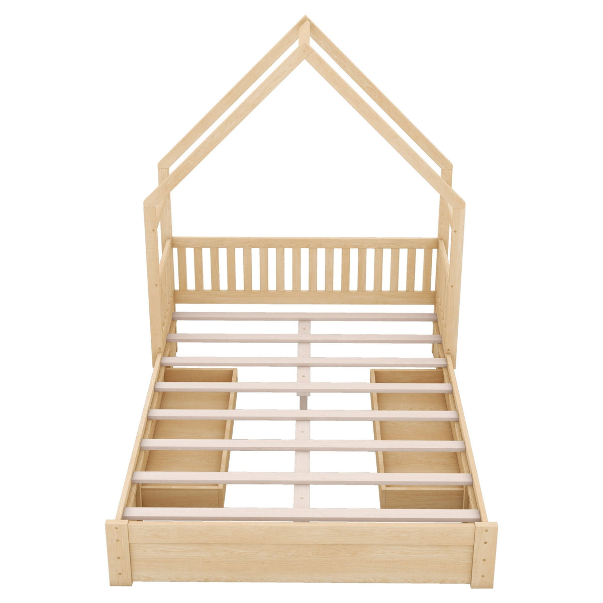 Queen Storage Platform Bed with Guardrail and 2 Drawers - White or Light Brown
