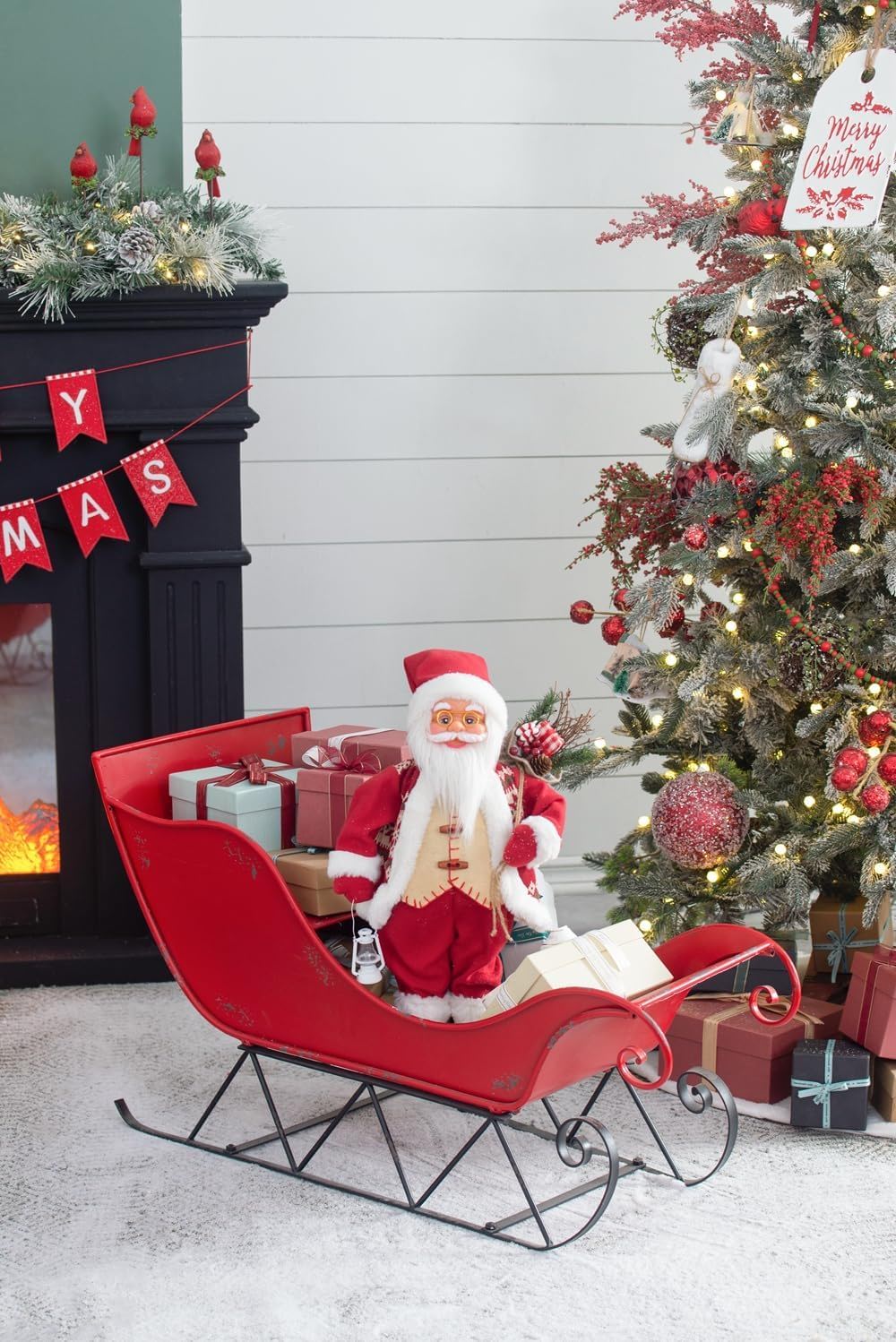 Iron Sleigh Large, Distressed Christmas Santa Sleigh Holiday Decoration