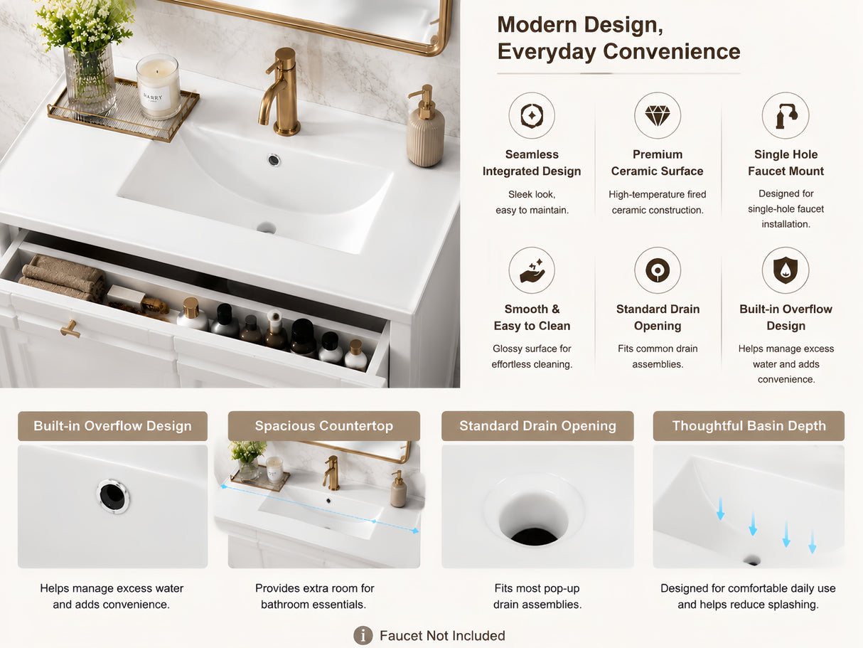 36 Inch Elegant Modern Bathroom Vanity with Sink