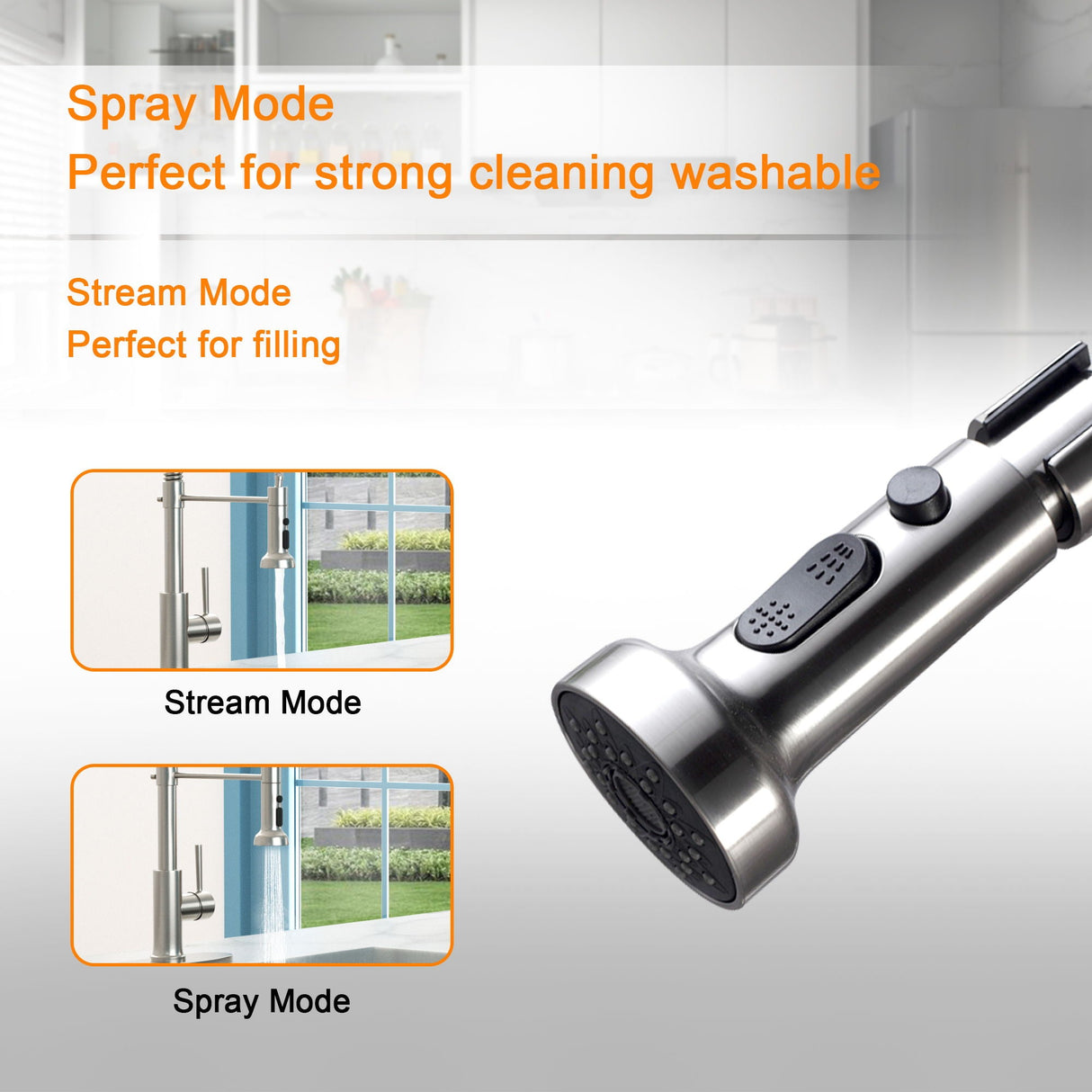 21" Commercial Kitchen Faucet With Dual Function Pull Down Sprayhead In, Stainless Steel - Brushed Nickel