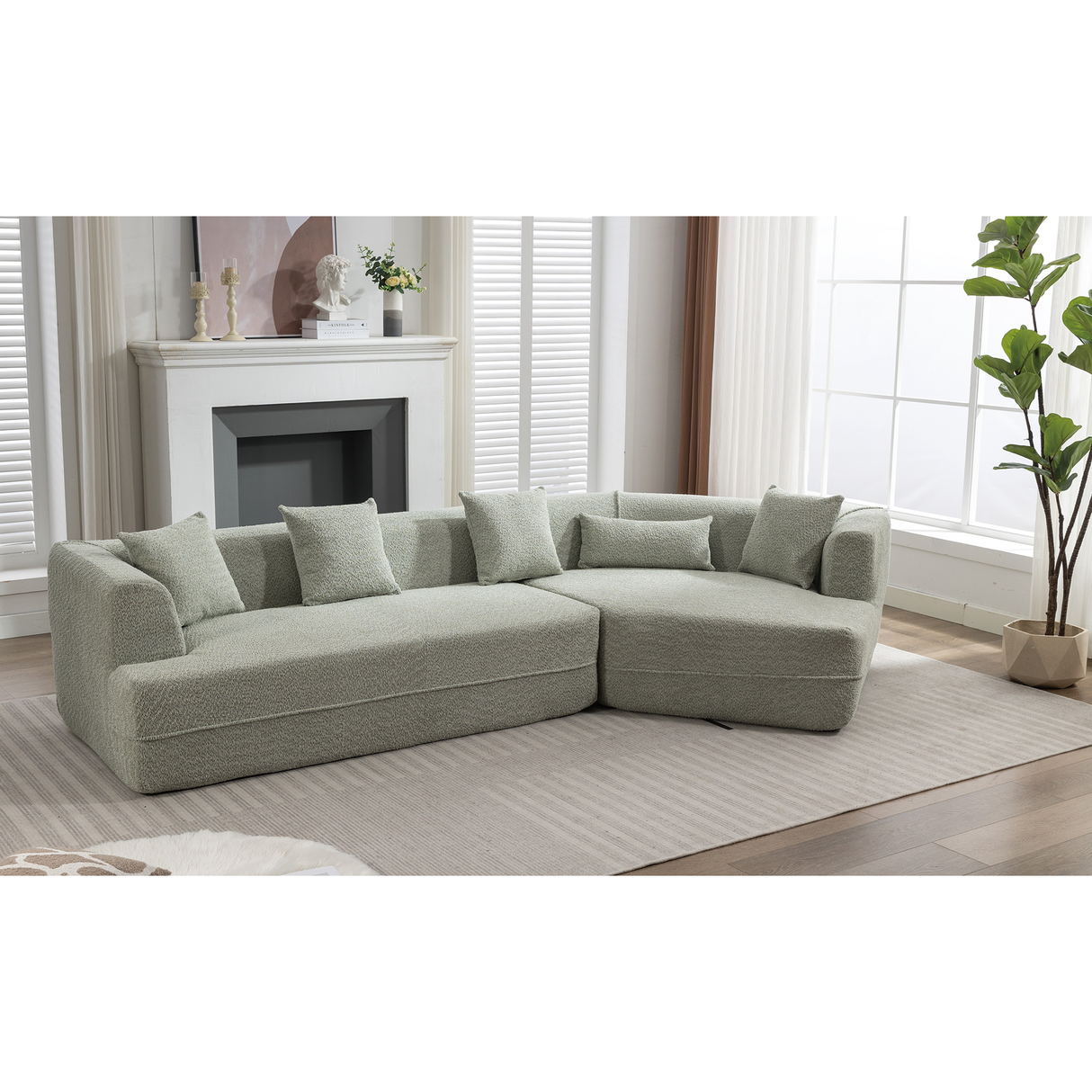 Modular Sofa Modern Minimalist Style Green Upholstered