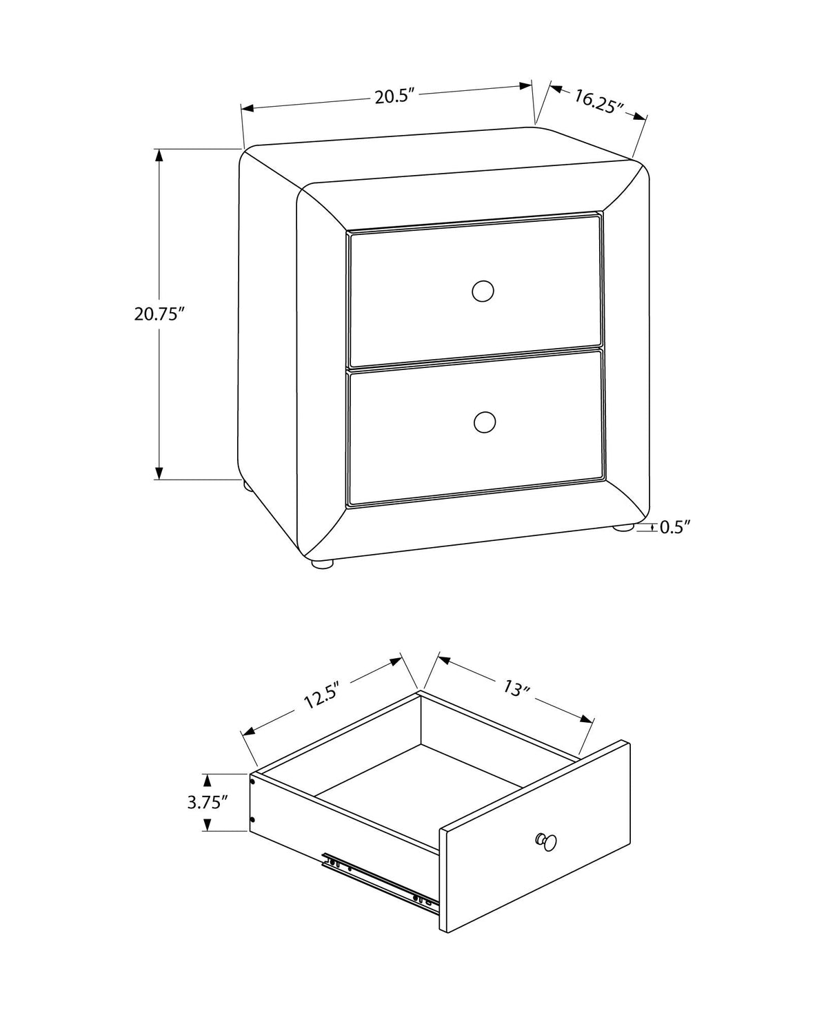 Nightstand with Storage Drawer, Upholstered, Transitional