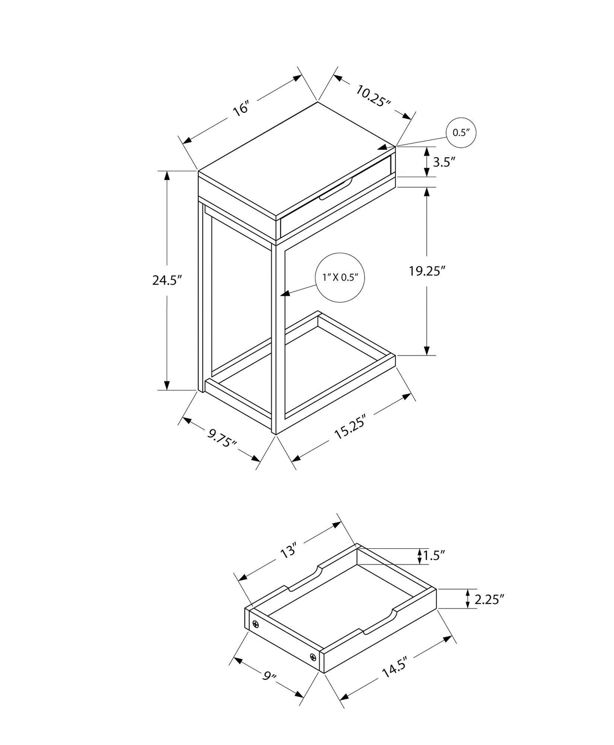 Accent Table, C-Shaped Contemporary Elegant Design
