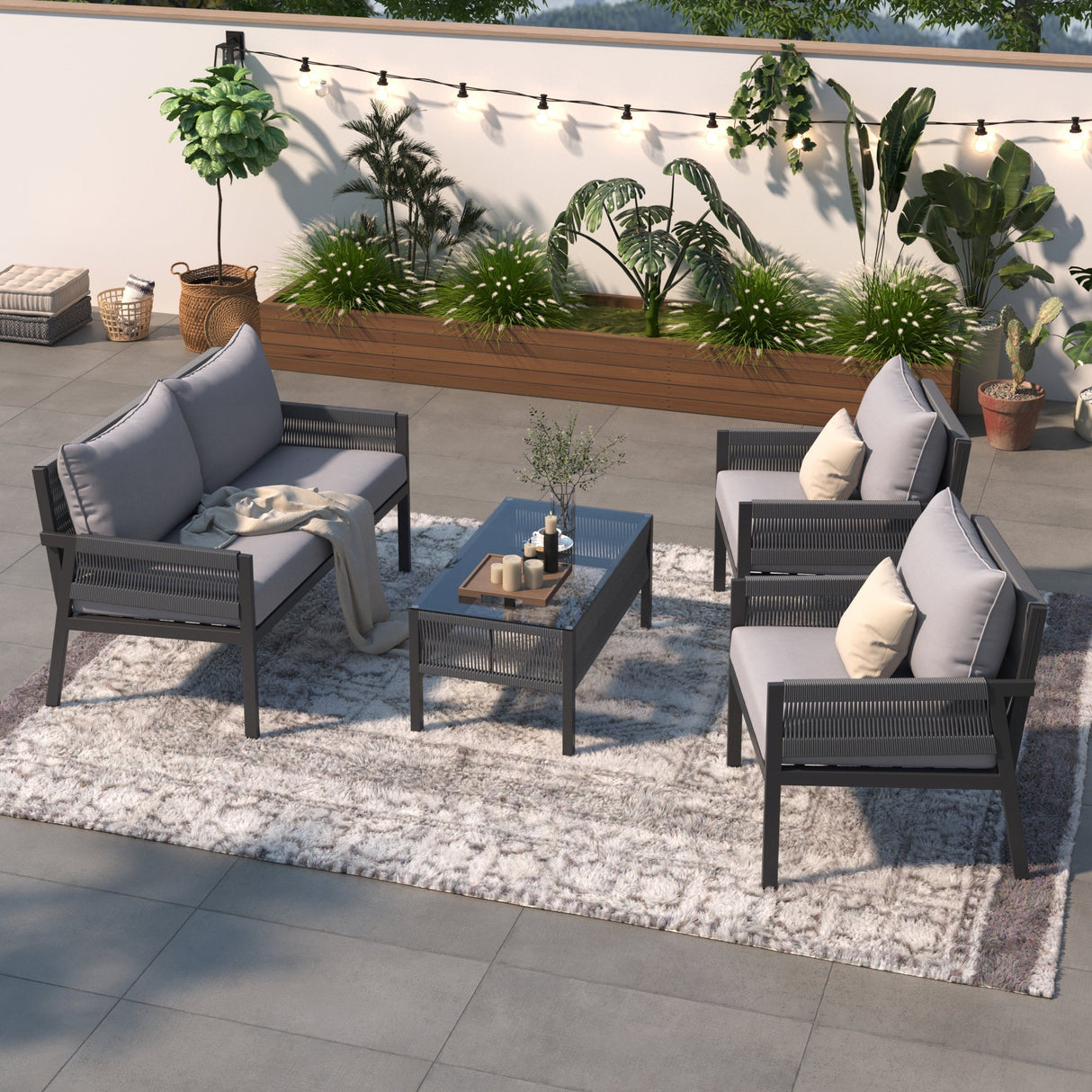 K&K 4-Piece Rope Patio Furniture Set