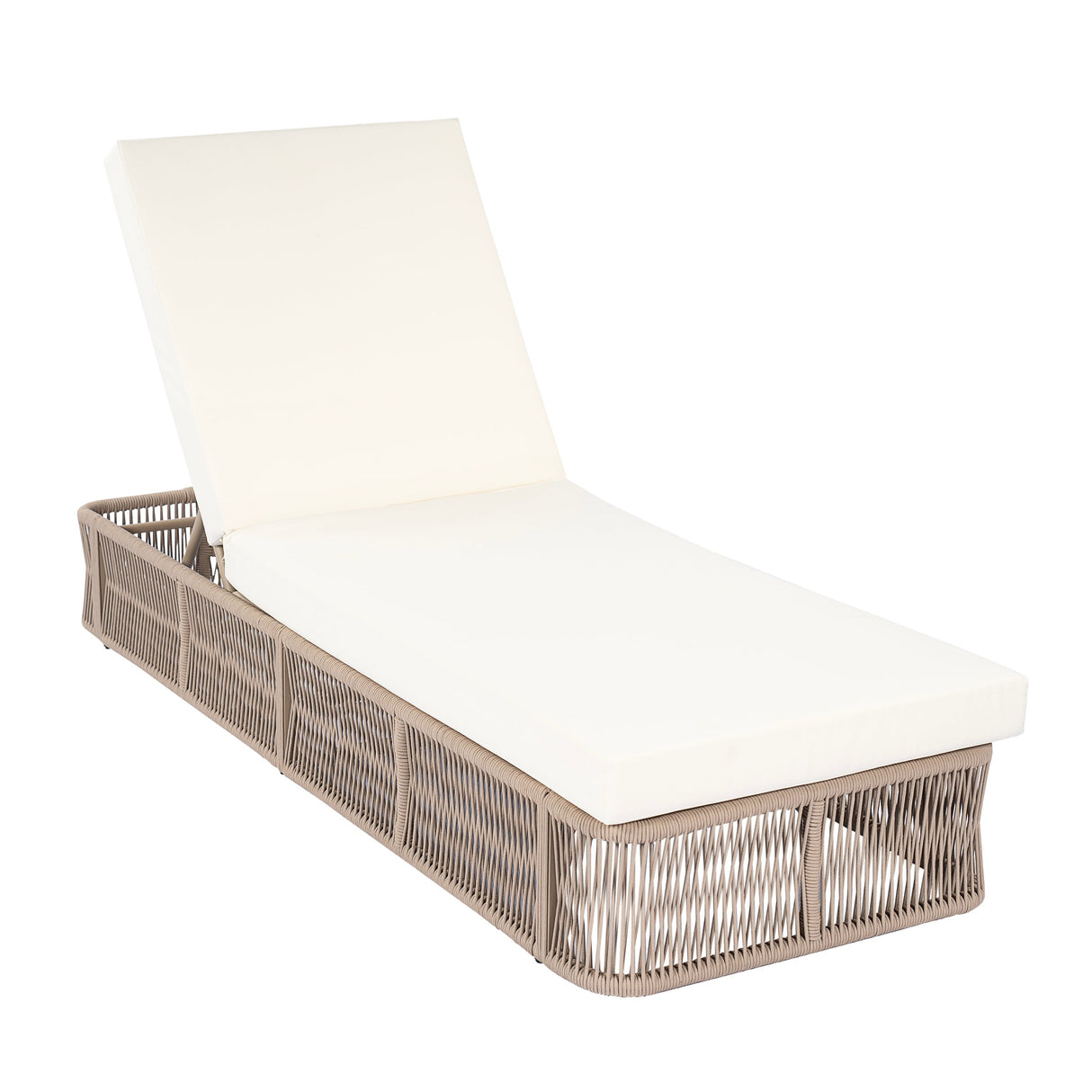 Beige and White Adjustable Sunlounge with Woven Rope Base