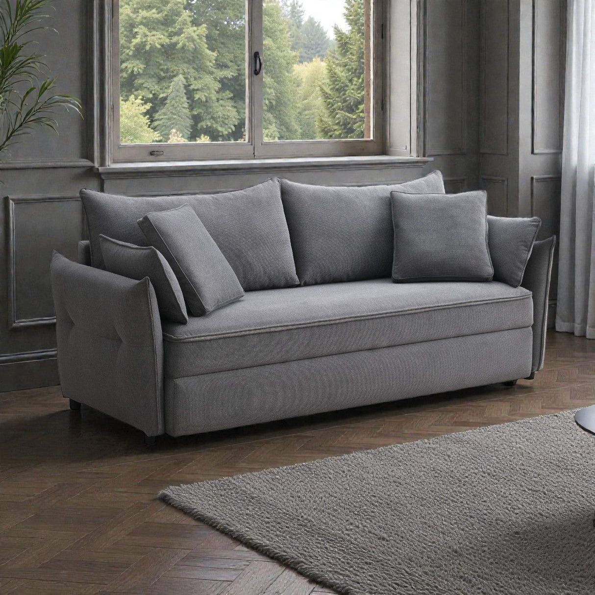 Irina Gray Fabric Sofa W/Sleeper (Toss Pillows Included)