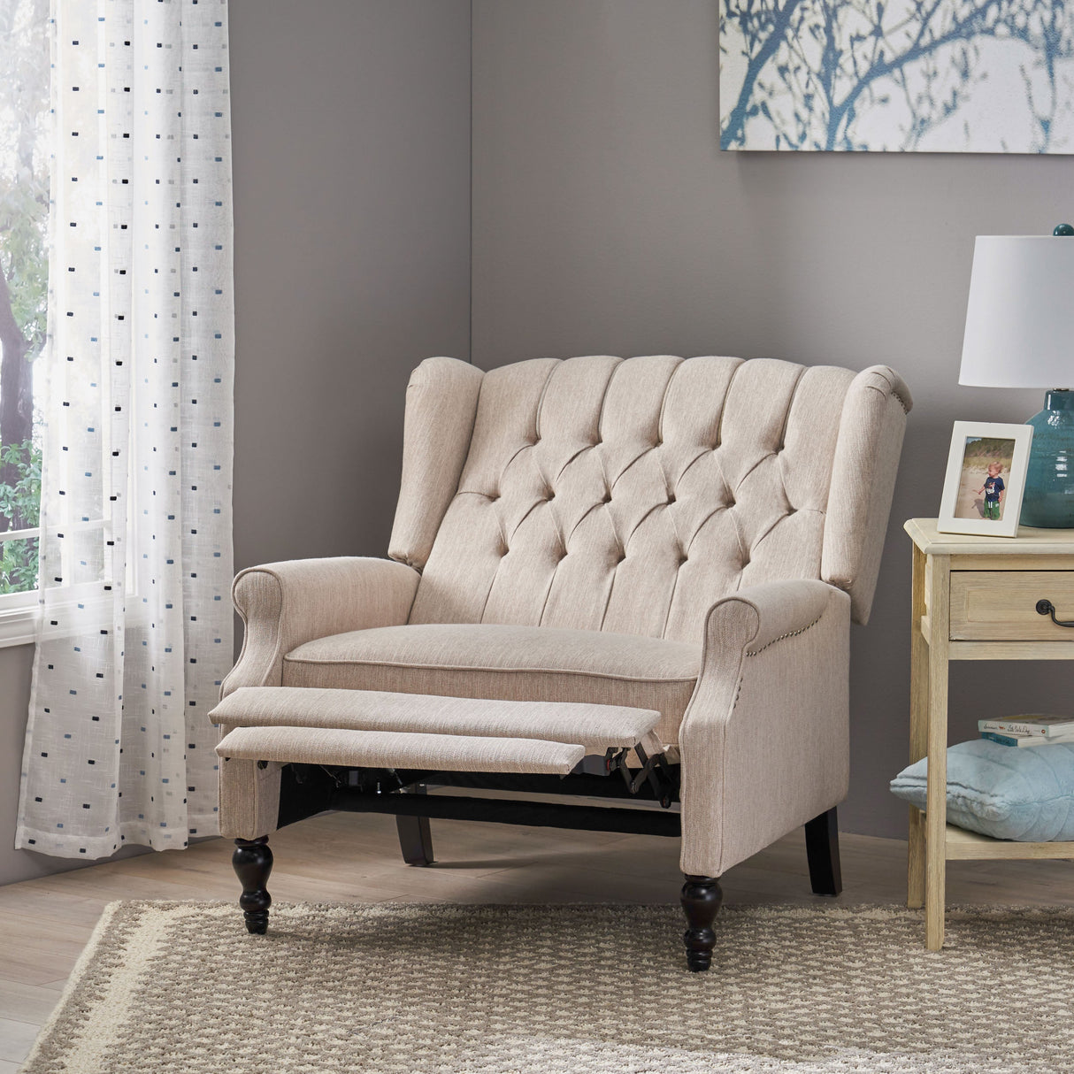 Push Back Recliner Chair Fabric Lounge Armchair