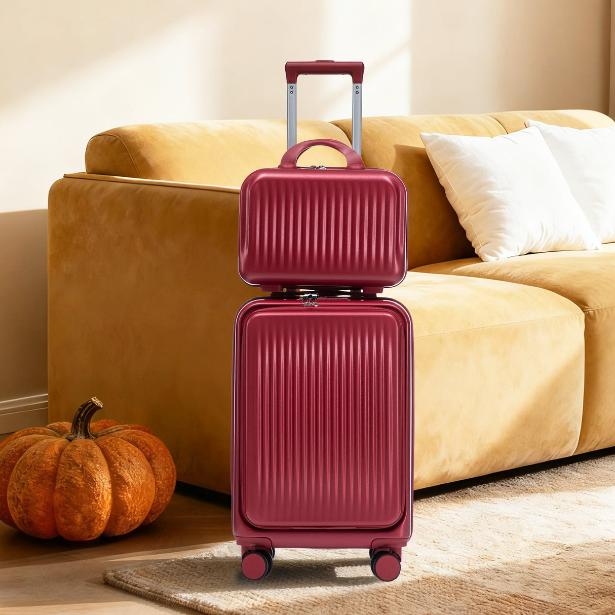 14'/20' 2 pcs ABS Spinner Wheel Luggage Set with Combination Lock and Front Opening Design