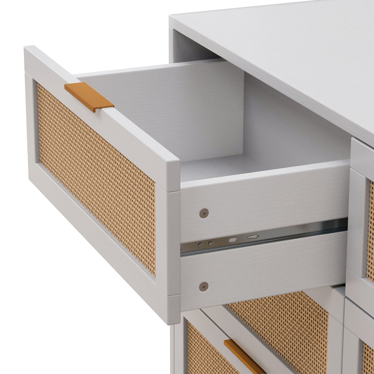 6 Drawer Storage Cabinet with Modern Rattan Drawers - Light Brown, Black, or White