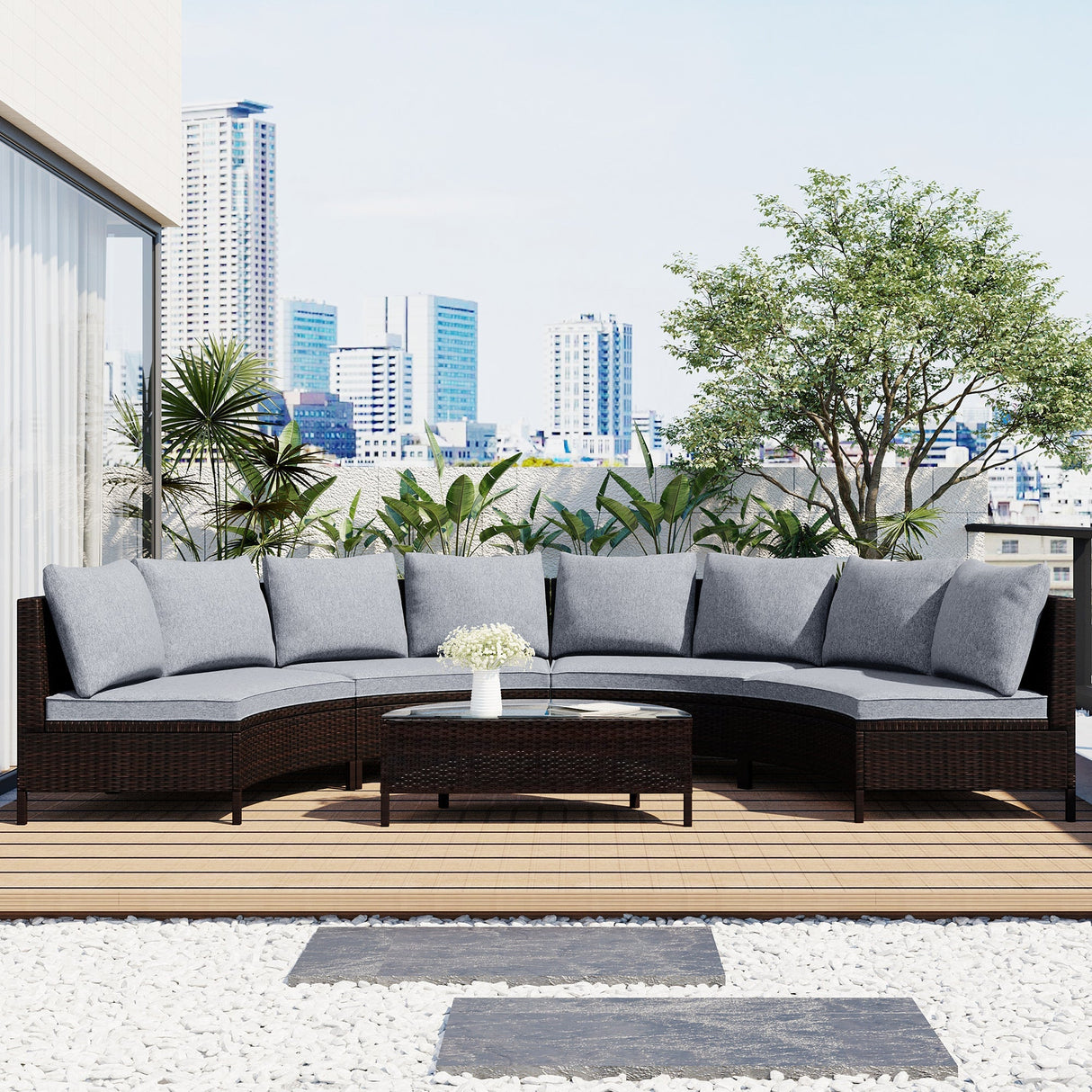 TOPMAX 5-Piece Gray PE Rattan Outdoor Patio Sofa Set