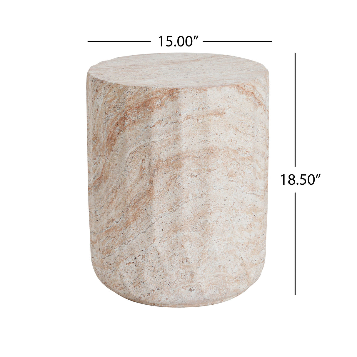 Elegant Indoor/Outdoor Lightweight Concrete Cylinder Side Table with Travertine Finish
