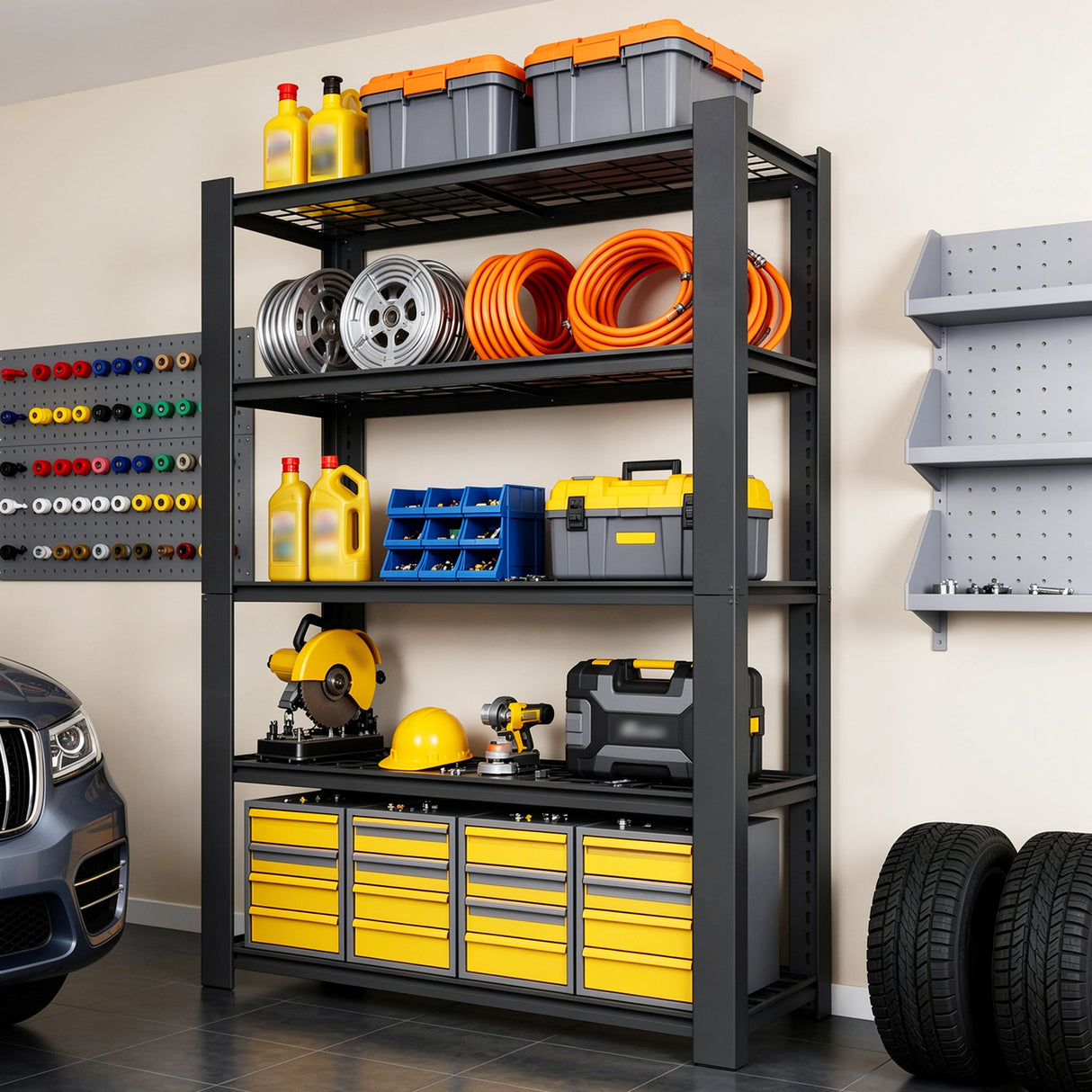 78"H 5-Tier Adjustable Heavy Duty Metal Mesh Storage Rack