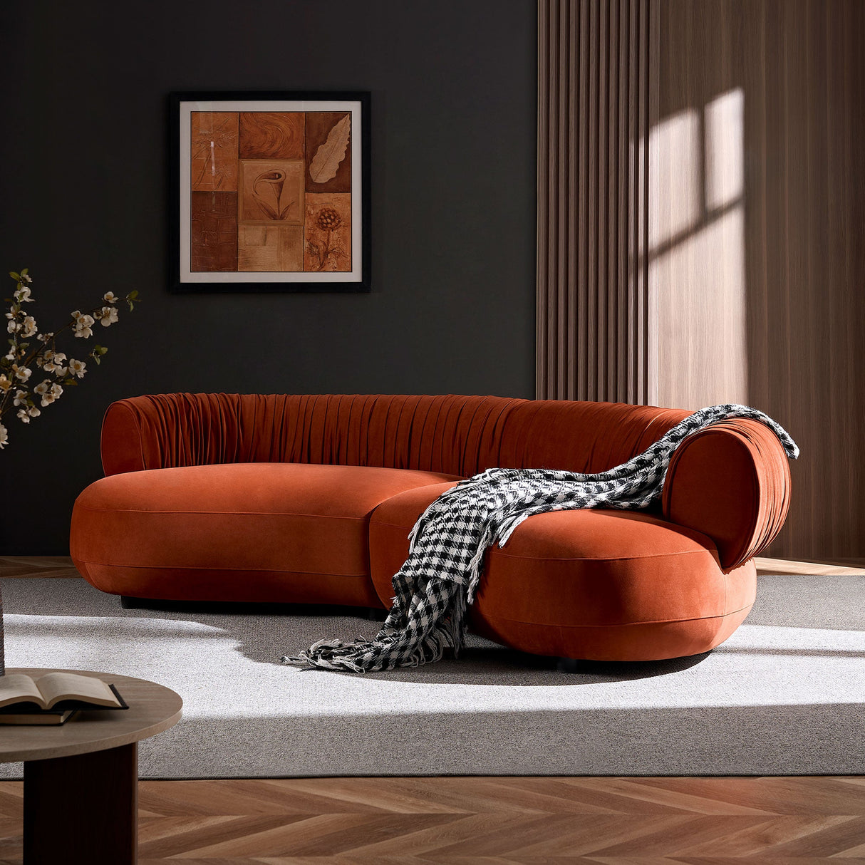 Modern Curved Sofa with Elegant Crescent Silhouette Design